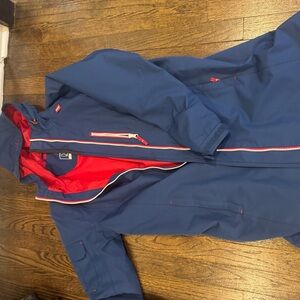 Helly Hansen Blue and Red Raincoat with Hood